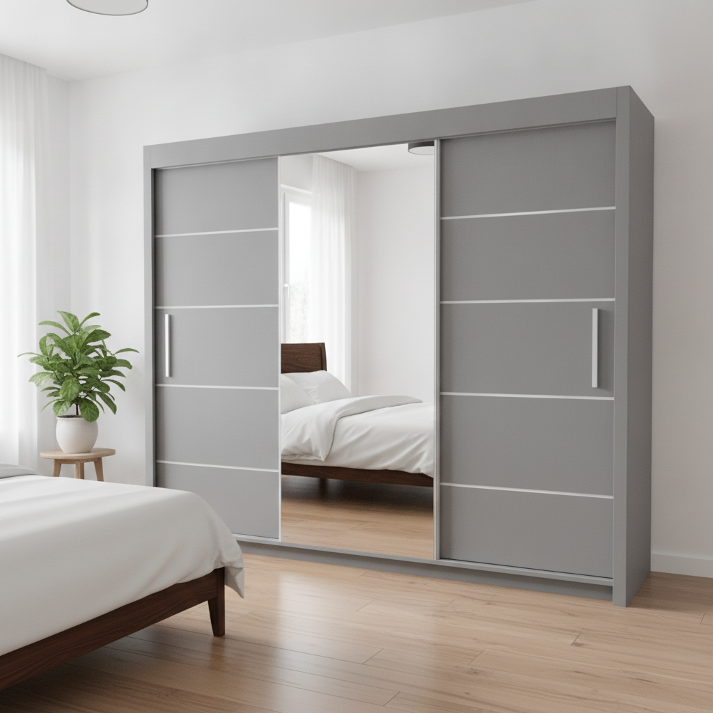 Centre Mirrored Sliding Door Wardrobe - 250 cm Oslo