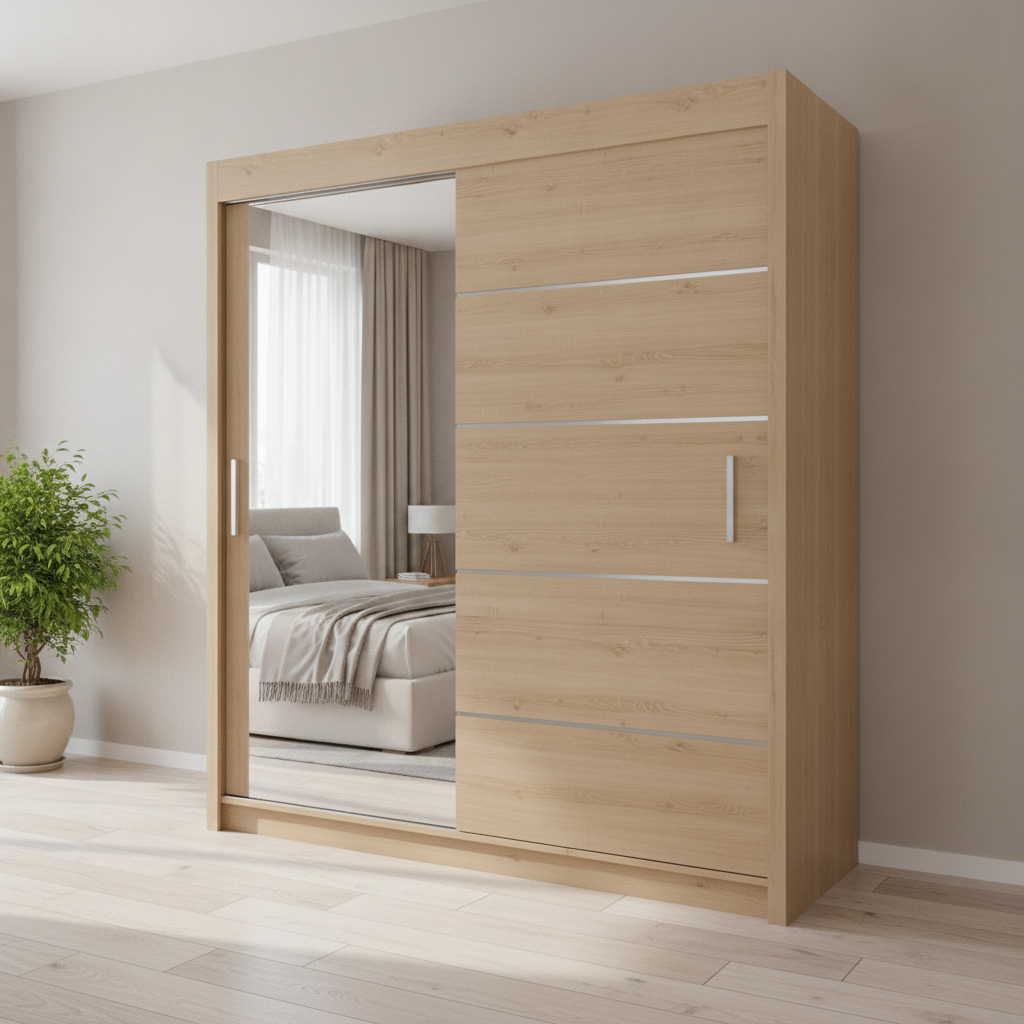 Sliding Mirror Door Wardrobe - 120cm Lyon