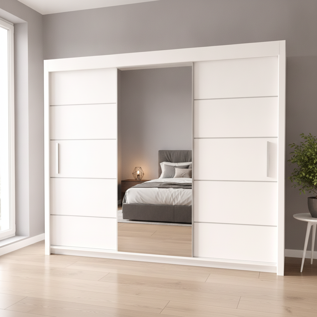 Centre Mirrored Sliding Door Wardrobe - 250 cm Oslo