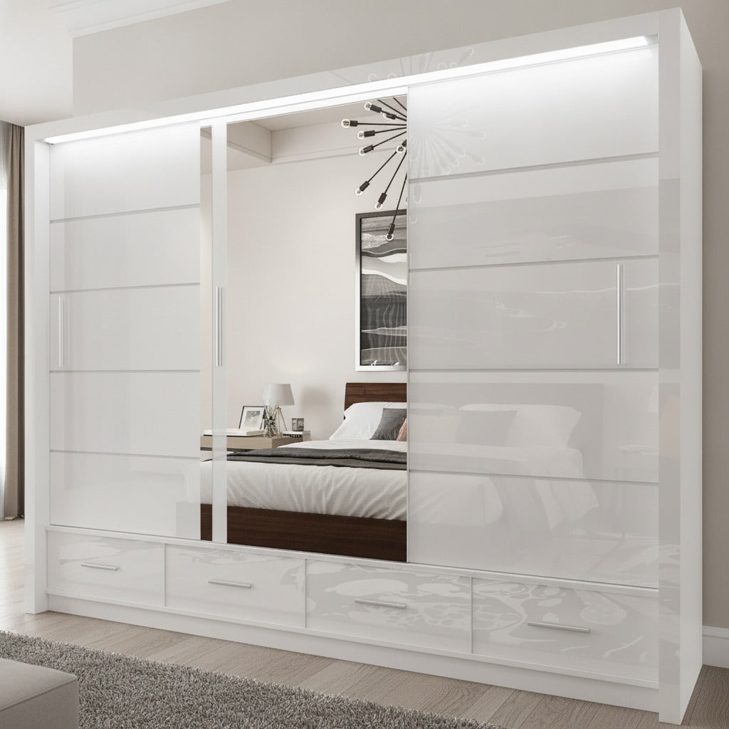 Flavia 3-Door High-Gloss Sliding Wardrobe - 250 cm