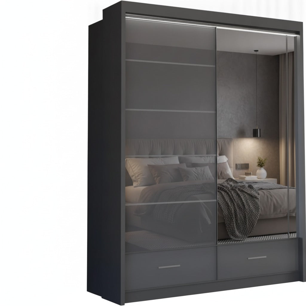 Flavia High Gloss Sliding Door Wardrobe - 150 cm