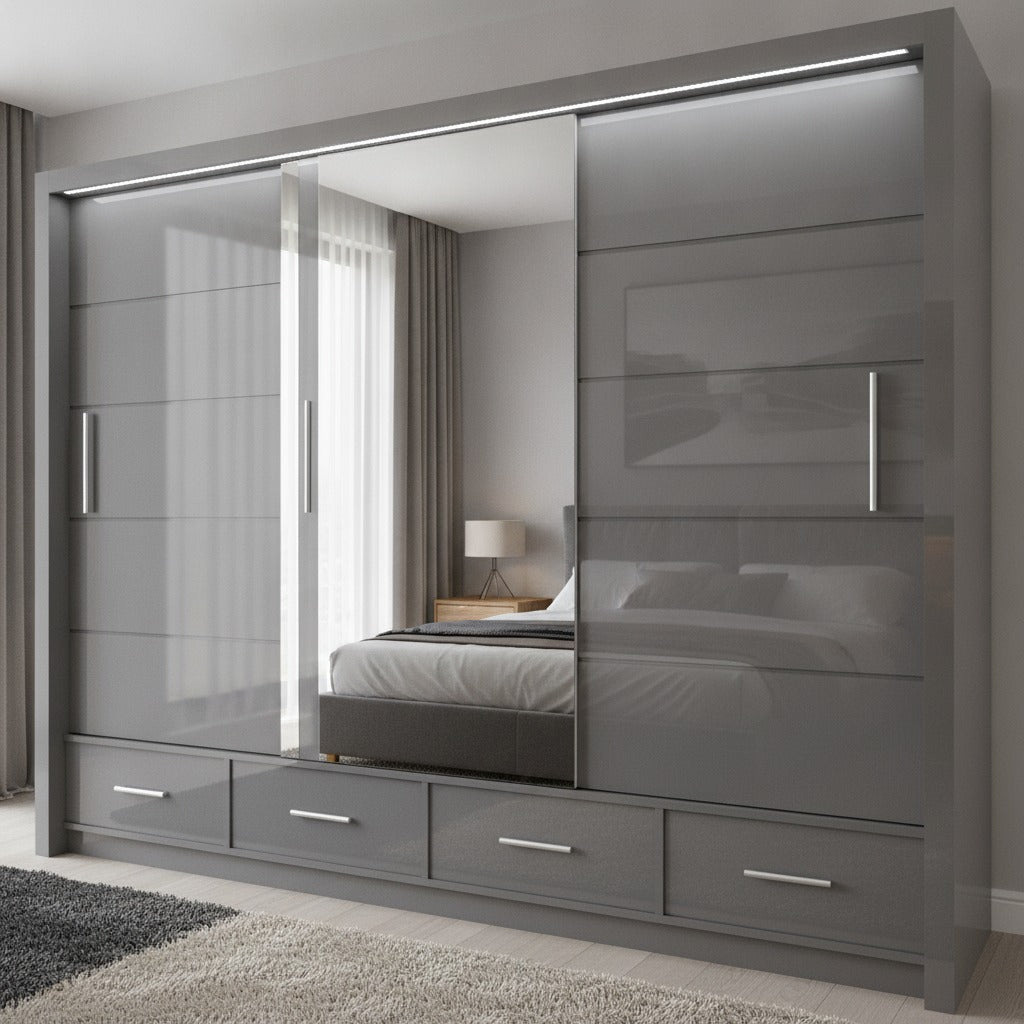 Flavia 3-Door High-Gloss Sliding Wardrobe - 250 cm