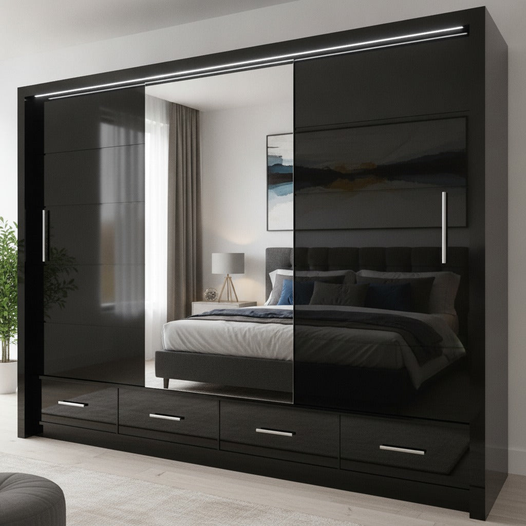 Flavia 3-Door High-Gloss Sliding Wardrobe - 250 cm