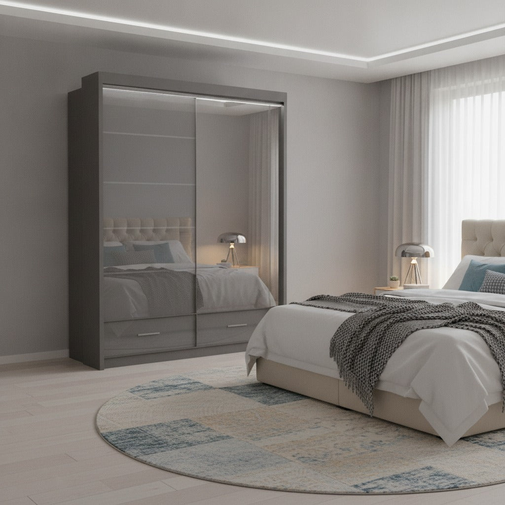 Flavia High Gloss Sliding Door Wardrobe - 150 cm